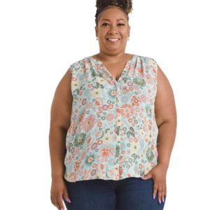 NYDJ NWT Sleeveless Pintuck Floral Print Tunic Blouse, Size 0X
